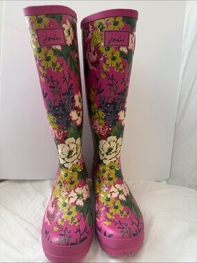 Joules Women's Magenta Floral Tall Rain Boots